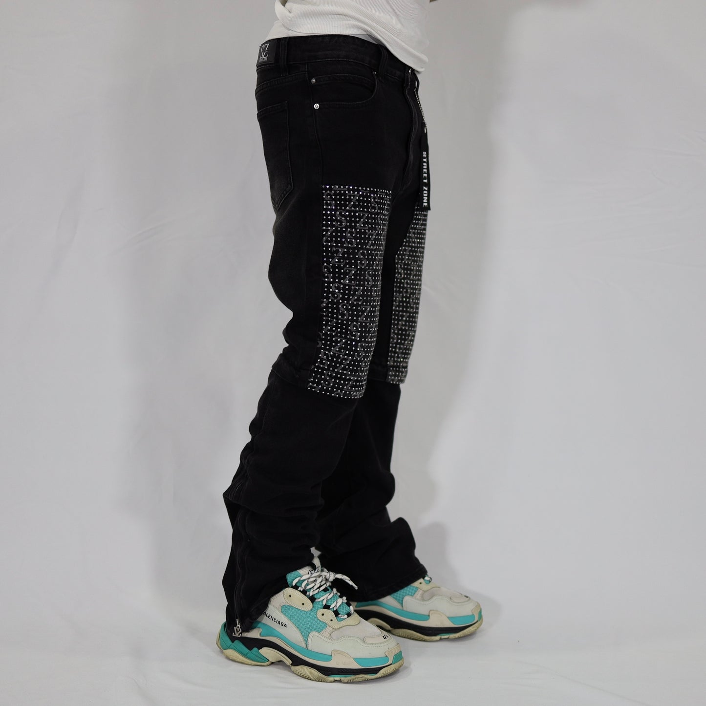 Black swarovski flare jeans