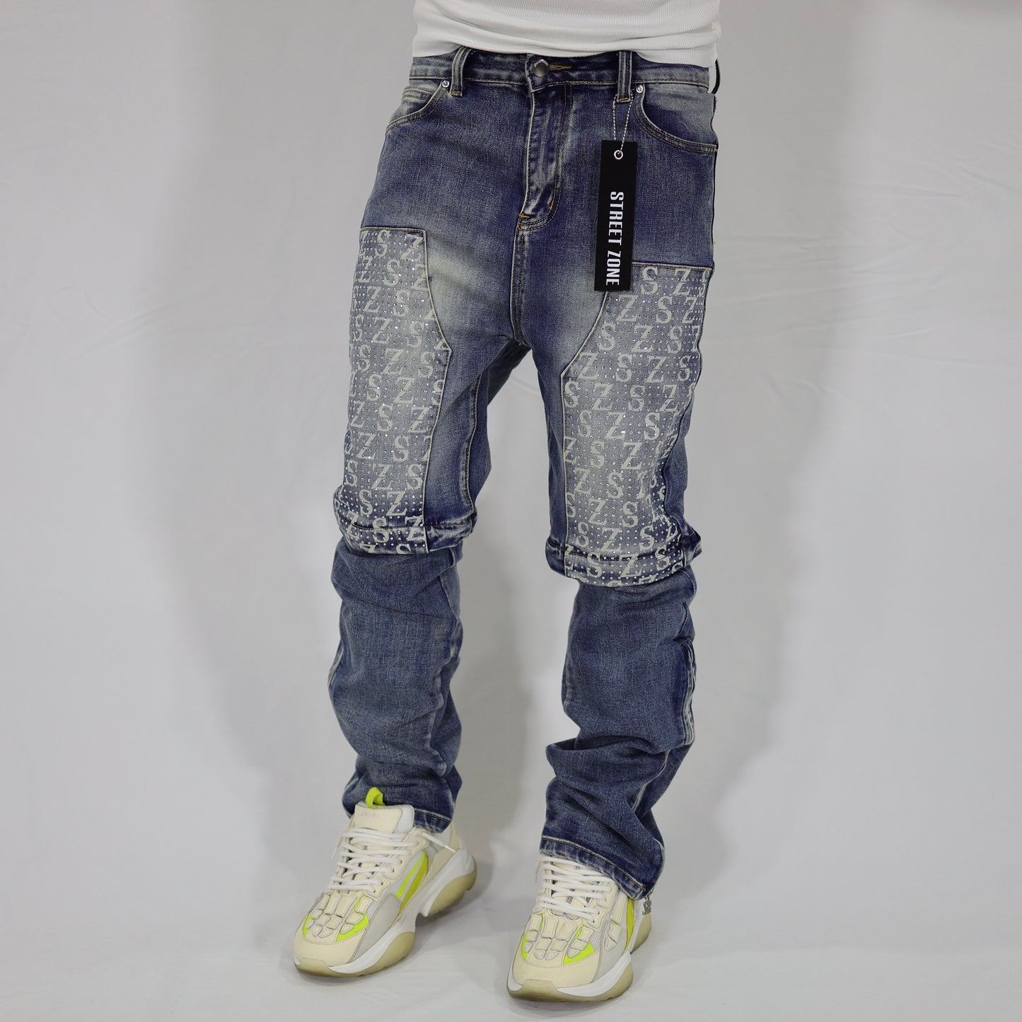 Blue swarovski flare jeans