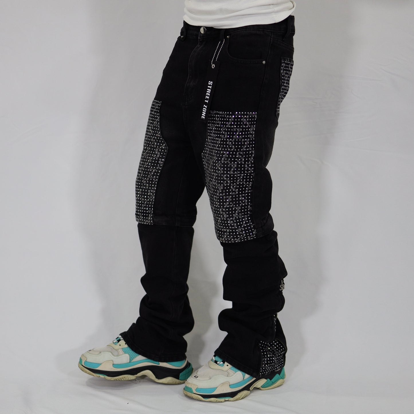 Black swarovski flare jeans